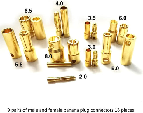 skrnrhrery (2.0mm) 10 Banana Bullet Connector Male Female Plug, Compatible with RC Car Boat Drone Battery ESC Motor