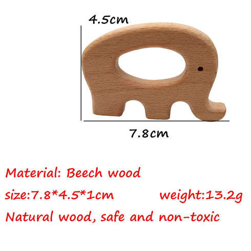 10pcs Natural Wooden Elephant Teether Toys Pendant Pure Natural Beech Wood Animal Teething Shape for Handmade Necklace/Bracelet (Elephant 10pcs)