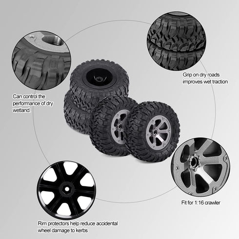 Tbest RC Tires Rubber, Crawler Tires for 1:16 RC Car Accessory