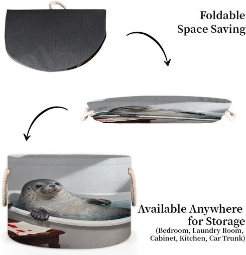 Drekrid Large Storage Baskets - Seal Bathtub Nursery Organizer Bin Box with Handles Collapsible Round Laundry Hamper