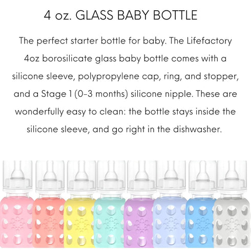 4 oz Pack 4 2- 1- 1- Lifefactory Glass Baby Bottle BPA Free | Protective Silicone Sleeve | of | Lavender, Mint