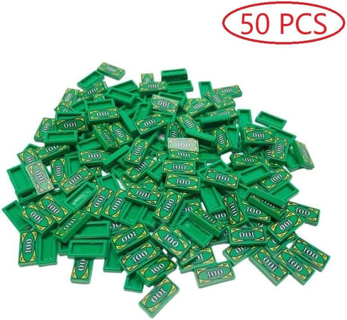 50 1x2 100 (50 Pcs Tiles with Dollar Bill Money Print Green, Bulk Tile Money Accessories for Building, Compatible