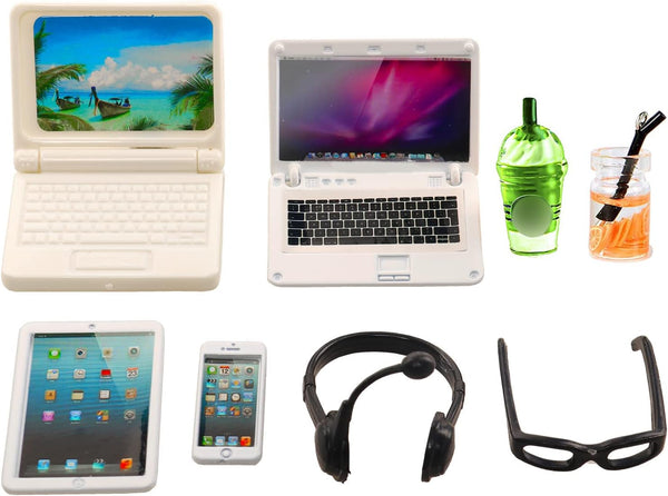 ENOCHT 9 Pack Small Size Doll Playset - Laptop, Tablet, Phone, Glasses, and Headset Accessories for 11.5 Inch Dolls