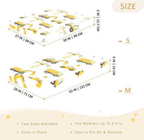 CZXW 52" 28" Cute Construction Vehicles Crib Sheets Fitted x Natural Cotton Soft & Breathable for Baby Crib Mattress