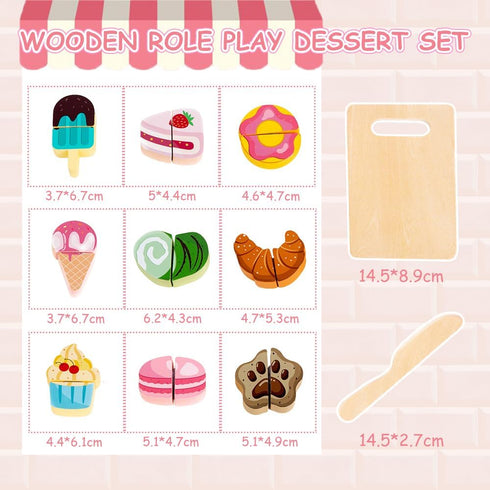 Embosomitr 12PCs Set Set 3 Ice Cream Toy Wooden Cake Toy Cutting Play Pretend Food Play Toy Kitchen with Wooden Knife