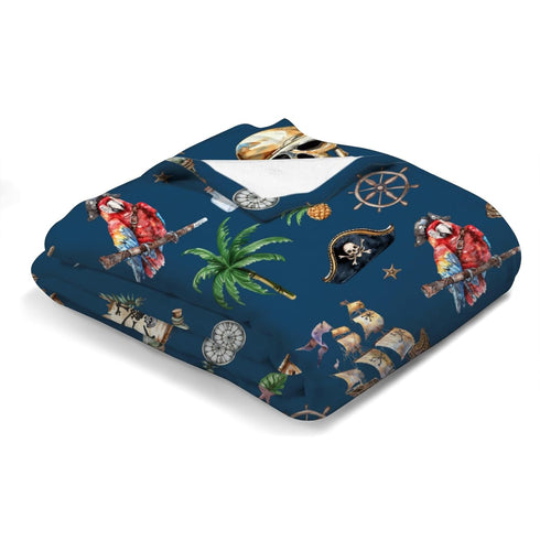 Ocean Pirate Ship Skull Parrot Palm Trees Baby Blanket, Nautical Nursery Receiving Blankets for Boys 30x40