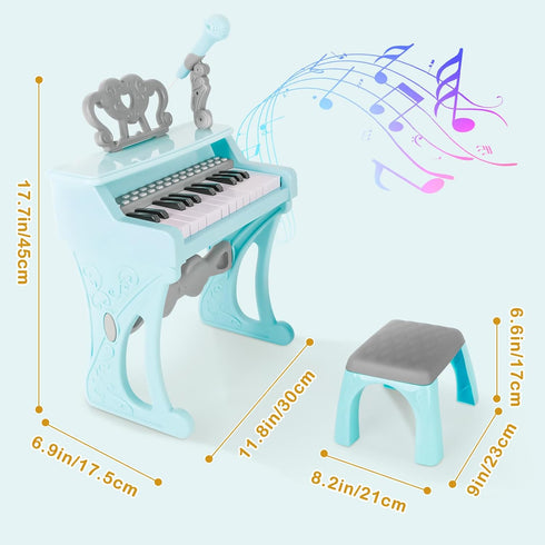 deAO Piano Keyboard Toy for Kids, 25 Keys Music Instruments with Microphone, Birthday Xmas Gift for Girls, Blue