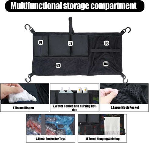Abnaok Stroller Wagon Cargo Net, Large Capacity Mesh Storage Bag with Sorting Pockets, Compatible with WONDERFOLD