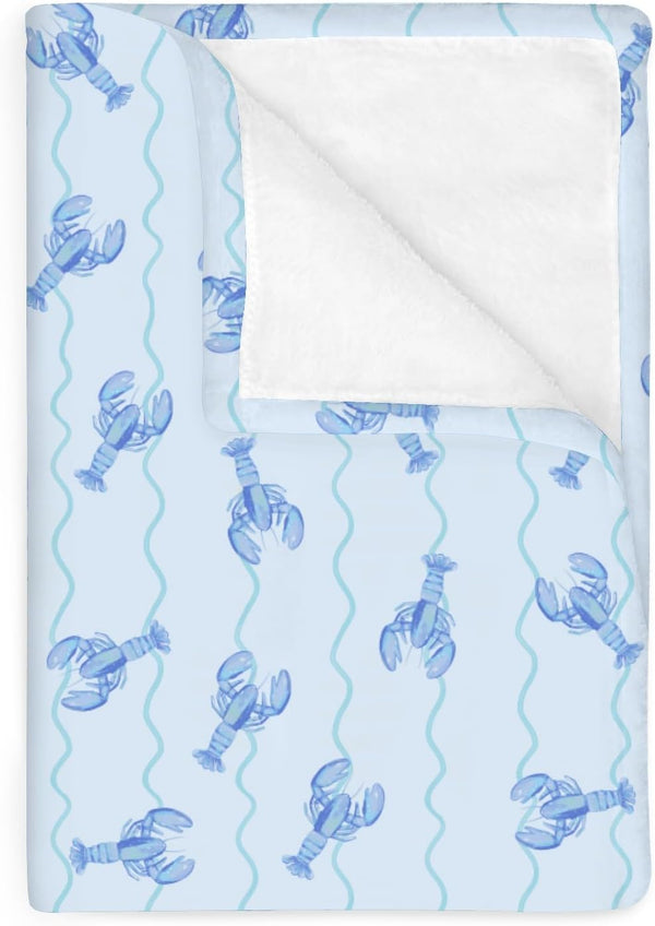 Blue Lobster Bows Stripe Baby Blankets for Boy Girl Lobsters Sea Ocean
