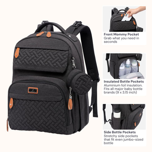 Backpack BabbleRoo Diaper Bag - Travel Large Baby Diaper Bag with Changing pad, Waterproof Baby Bags for Mom & Dad