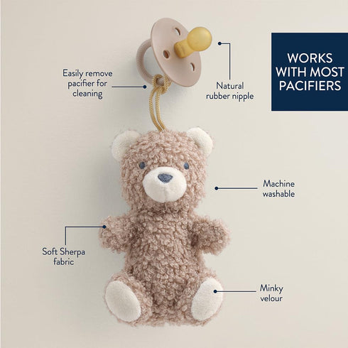 Set 0-6 Itzy Ritzy Pacifier & Lovey Natural Rubber Paci with Stuffed Animal Lovey Detachable Plush Bear Pacifier Holder