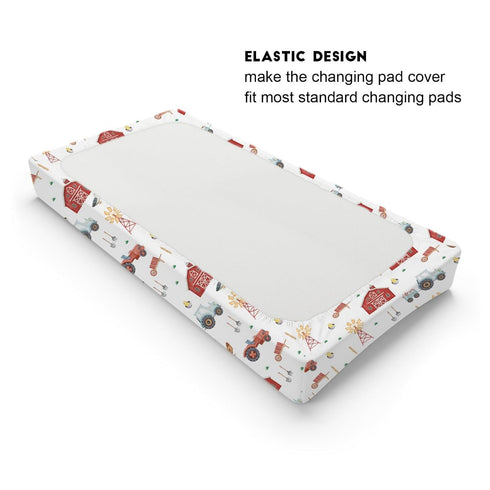 Watercolor Farm Animals Changing Pad Cover, Retro Barn Diaper Change Table Sheets for Boys Girls 32''x16''