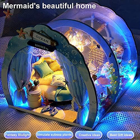 GuDoQi DIY Miniature Dollhouse Kit, 1:24 Scale, Tiny House with Furniture, Mermaid Princess Gift for Birthday Mother's