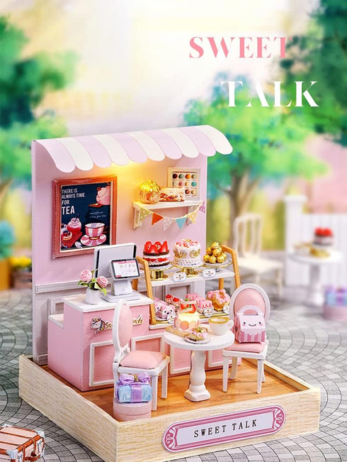 Kisoy Dollhouse Miniature with Furniture Kit, DIY 3D Wooden House Kit with Dust Cover, Handmade Tiny House Toys