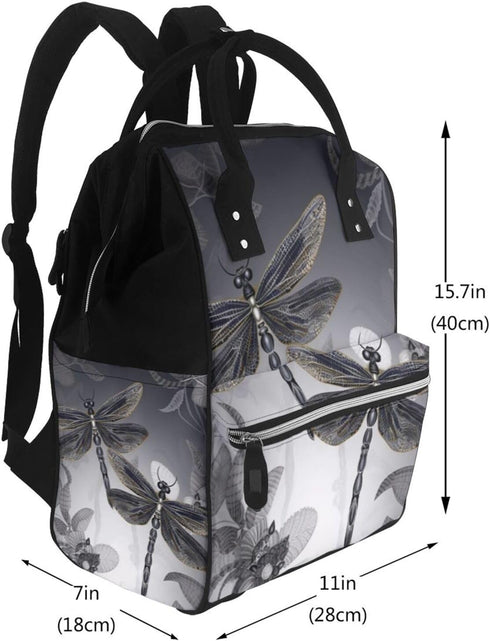 FHEDVBN Backpack Mummy Backpacks Daypack Dragonflies Grey Diaper Bag for Women Multifunction Waterproof for Mom Dad