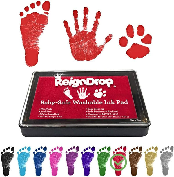 ReignDrop Ink Pad for Baby Footprint & Handprint, Smudge Proof, Easy to Wipe Off Skin, Acid Free (Red)