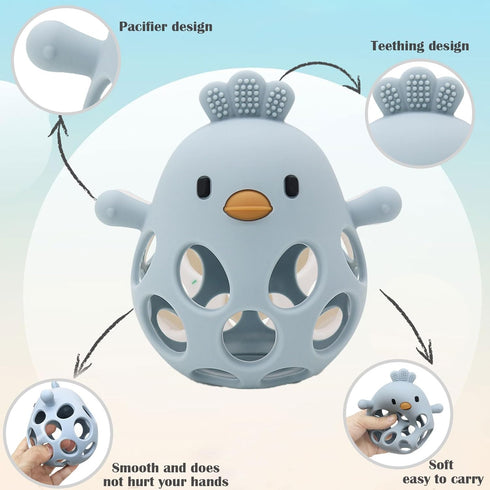 Baby Teething Toy, Hollow Chicken Silicone Teething Toys, Soft Chew Toys for Sucking Needs (Blue+Pink)