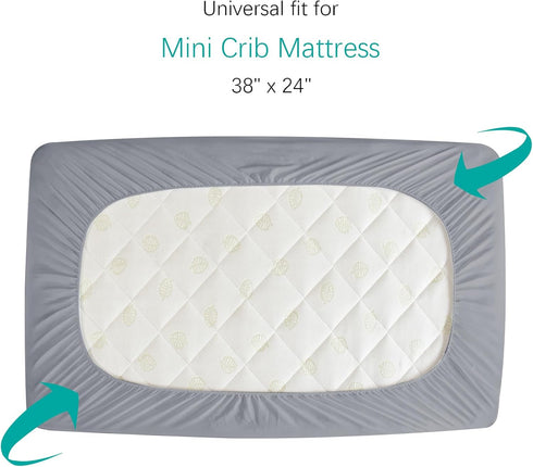 2 Pack 38" 24" Mini Crib Mattress Protector Sheets Fitted Waterproof Mini Crib Mattress Protector Pad Cover Gray