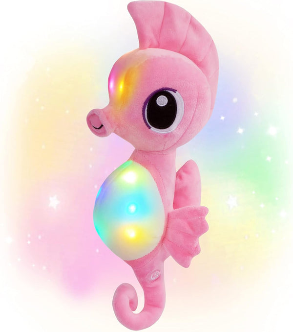 Athoinsu Light up Seahorse Stuffed Animals, LED Soft Plush Toy with Night Light for Kids, 8'' Pink
