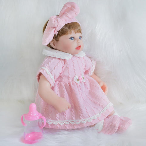 ENADOLL Lifelike Reborn Baby Doll, 16 Inch Realistic Girl with Pink Headband, Gift Set for Kids Age 3+