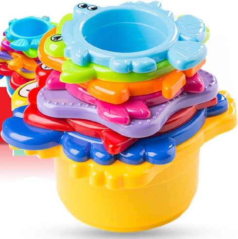 Baby Bath Toy - Beach Stacking Cups for Boys and Girls - 8 pcs Bath Tub Toys for Toddlers
