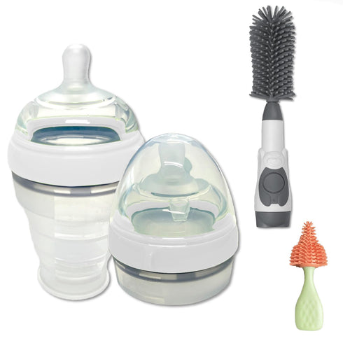 Cintog 2 Pack Collapsible Baby Bottle Set with Soap Dispensing Brush Kit, 6oz,