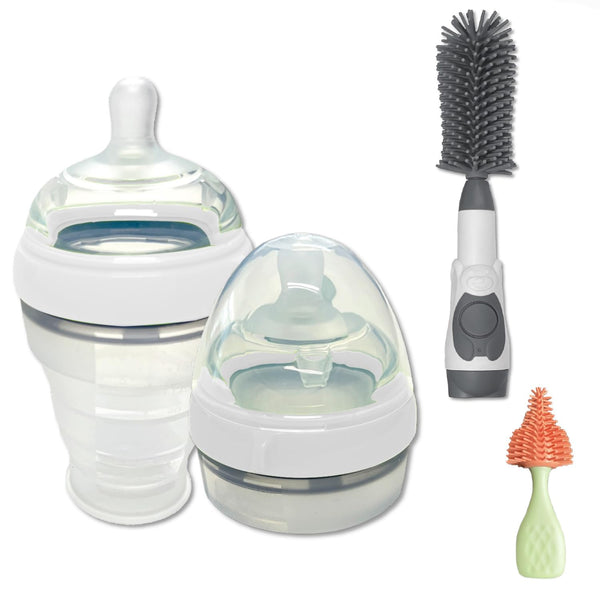 Cintog 2 Pack Collapsible Baby Bottle Set with Soap Dispensing Brush Kit, 6oz,