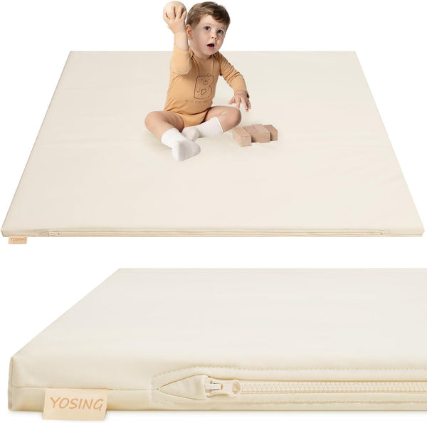 YOSING Padded Baby Play Mat, Vegan Leather 50x50 Playpen Mat, Waterproof Tummy