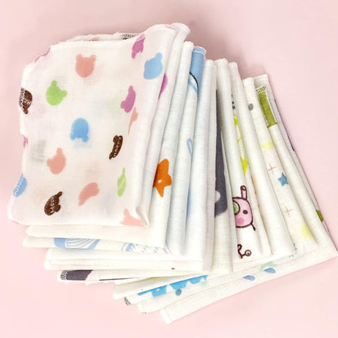 YZYDF 10Pcs Set Baby Washcloth Cartoon Double Layer Gauze Infant Face Towel Burp Cloth