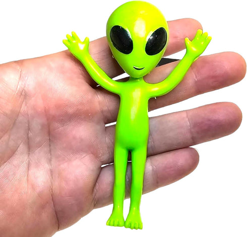 24 Pack (4") Bendable Rubber Neon Green Aliens - in a Display Box. Action Figures Bendable UFO Aliens Limbs Sensory