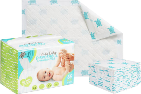 Vesta Baby 65 Disposable Changing Pads - Soft Absorbent Leak Proof Pee