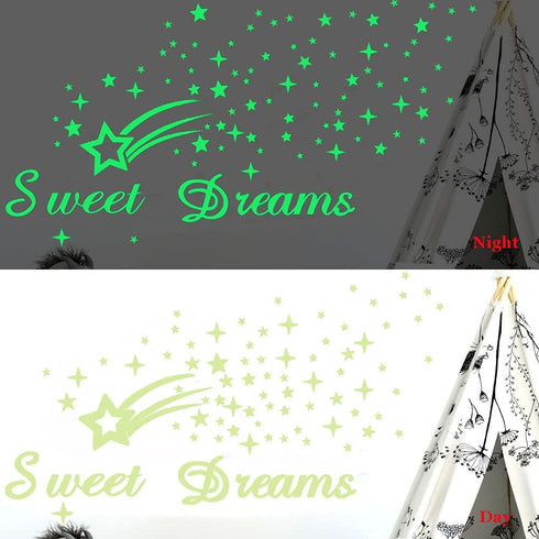 121Pcs Glow in The Dark Ceiling Wall Stickers - Sweet Dreams Glowing Decor for Kids Nursery Bedroom