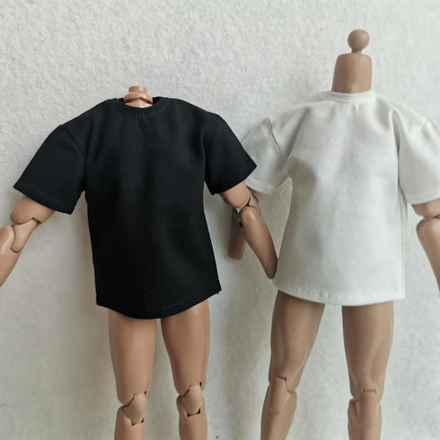 1/6 Custom Scale 2X T-Shirt Clothes for 12" Male Action Figure, Black and White
