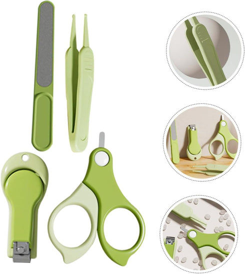 Set Trimmer ORFOFE Nail Clipper with Nail and Scissors for Newborns and Infants, Portable Green Grooming Kit for Travel