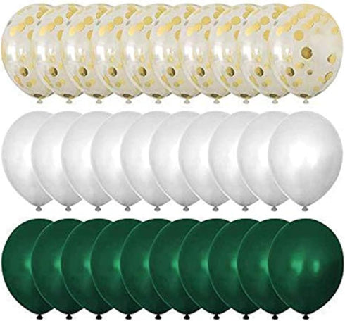 Jungle Safari Dinosaur Theme Party Supplies, 30pcs 12 Inch Green White Latex Balloons with Confetti