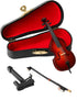 Dselvgvu (3.94"x1.51"x0.91") Wooden Miniature Double Bass with Stand, Bow and Case Mini Musical Instrument Contrabass