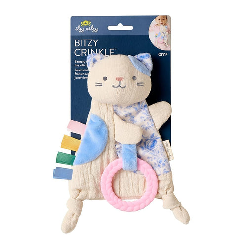 0 Itzy Ritzy - Bitzy Crinkle Sensory Toy for Babies & Toddlers Features Crinkle Sound, Soft Braided Teething Toy Ring
