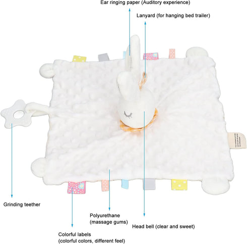 Baby Bunny Security Blanket Chewable Accompany Enrich Senses Baby Teether Blanket