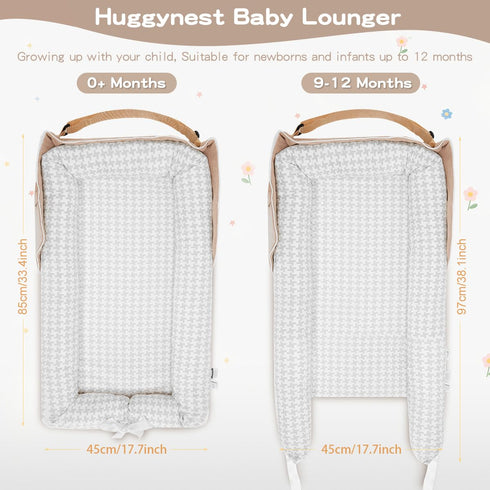 Cozy Baby Lounger for Newborn, Portable Breathable Baby Nest Infant Lounger Adjustable U-Shaped Safety Bumper