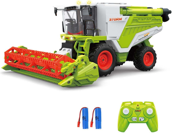 RC Farm Tractor Toy for Kids, 2.4G Remote Control Combine Harvester Truck with Sounds, Lights, 1:24 High Simulation