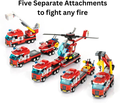 Set (646 Block Builder Fire Truck Building Block Pieces). Fire Rescue Truck Includes Five Different attachments and a