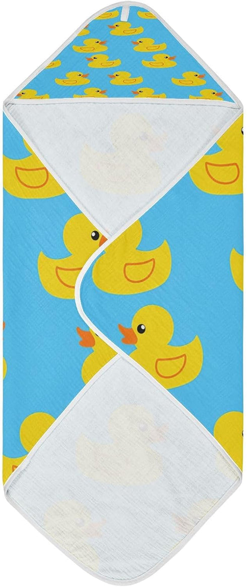Nesatuwa Girl,30x30 Inch Yellow Rubber Ducks Baby Hooded Towel,Soft Absorbent Muslin Cotton Baby Bath Towels for Boy