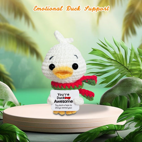 AicooFest Positive Crochet Duck Animals Emotional Support Plush Funny Knitted Duck Stuffed Animal Birthday