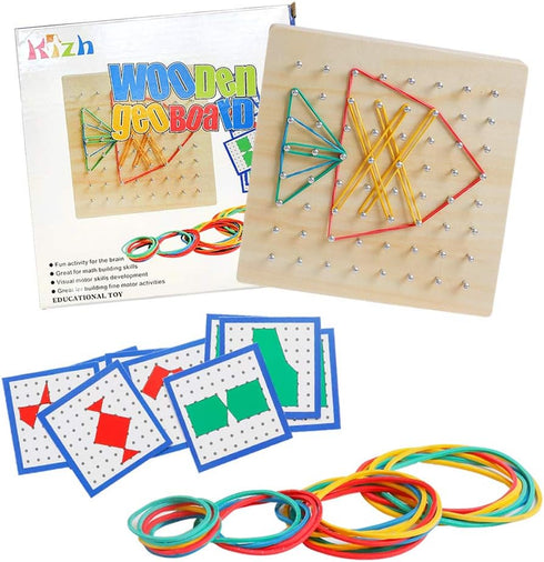 Wooden Geoboard Math Manipulative - Graphical Geo Board Montessori Educational Toys with Rubber Bands