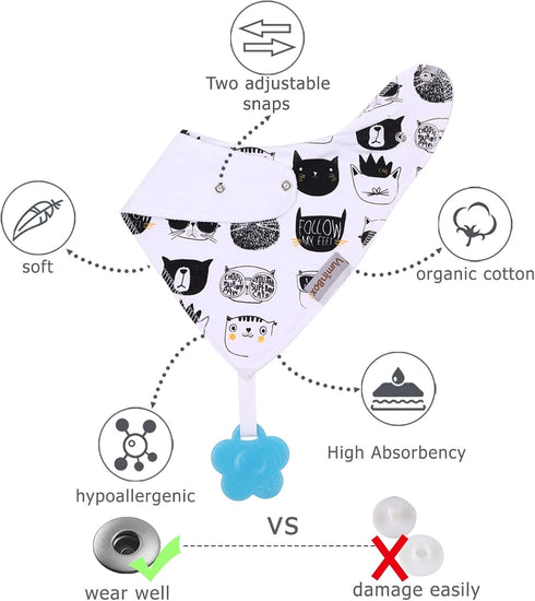 Baby Bandana Drool Bibs 6-Pack & Teething Toys 6-Pack, 100% Organic Cotton, Soft Unisex