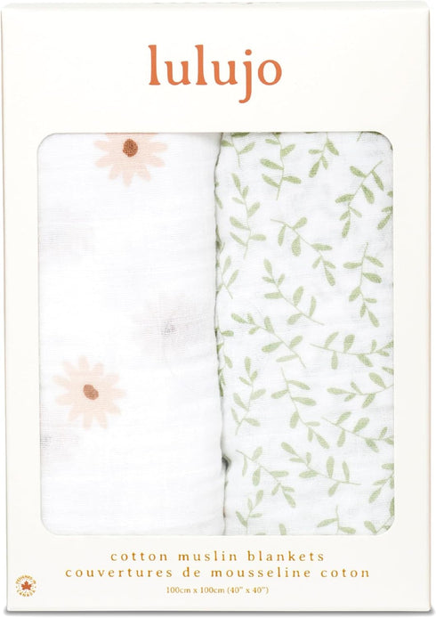 Set 40in 40in 2-Count Lulujo Baby Swaddle Blankets | Unisex Softest Breathable Cotton Muslin Swaddle Blanket | Neutral