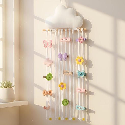 Suncalla 31.5 Inch Long Bow Holder for Girls Baby White Clouds Hair Bows Clip Organizer Baby Hair Accessories Storage