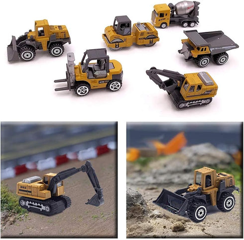 Kids Diecast Metal Engineering Cars Set - 6 Play Trucks for Boys Age 3-4, Birthday Party Supplies & Cake Topper
