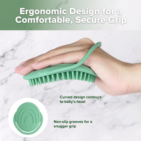 1pk-Pea haakaa Silicone Shampoo Brush - Cradle Cap Brush Comb - Baby Hair Scrubber - Baby Bath Essentials - Green