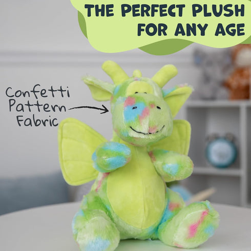 WISHPETS 12" Plush Green ConfettiSoft Dragon, Soft Stuffed Animal